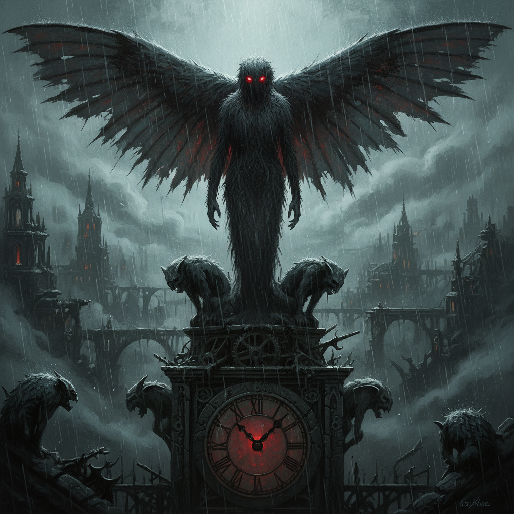 Mothman, original Pathfinder 2e monster artwork by ZapGM