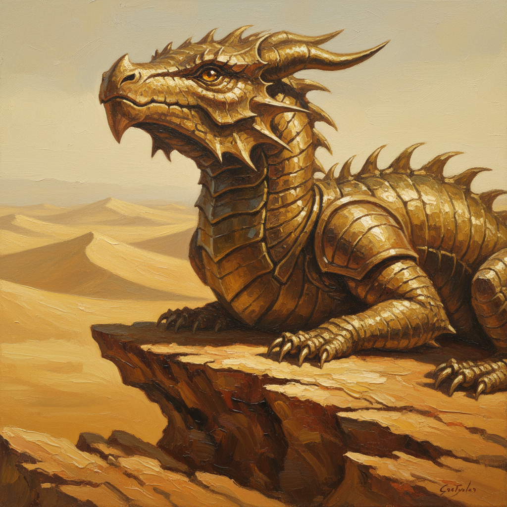Brass Dragon Wyrmling, original D&D 5e monster artwork by ZapGM