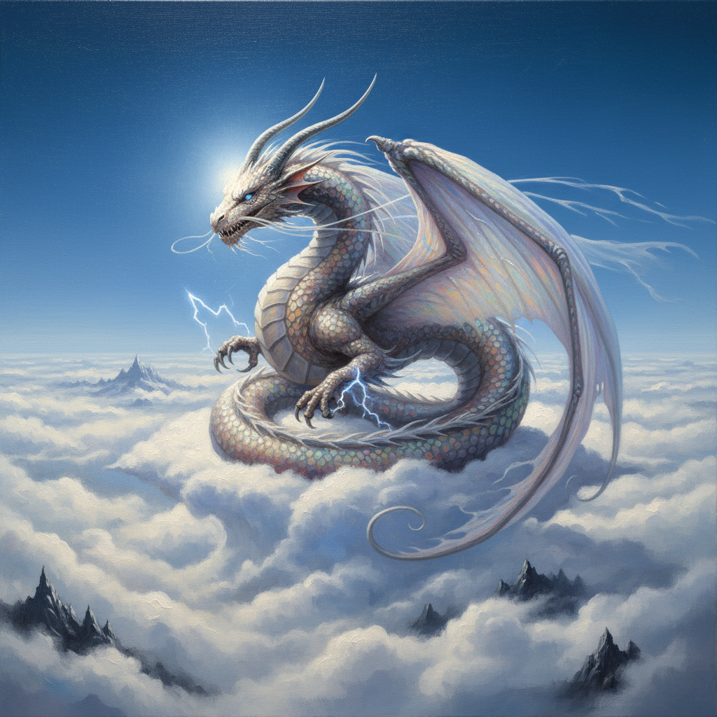 Young Cloud Dragon, original Pathfinder 2e monster artwork by ZapGM