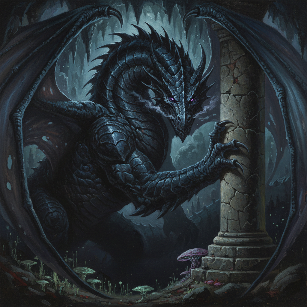 Ancient Umbral Dragon, original Pathfinder 2e monster artwork by ZapGM