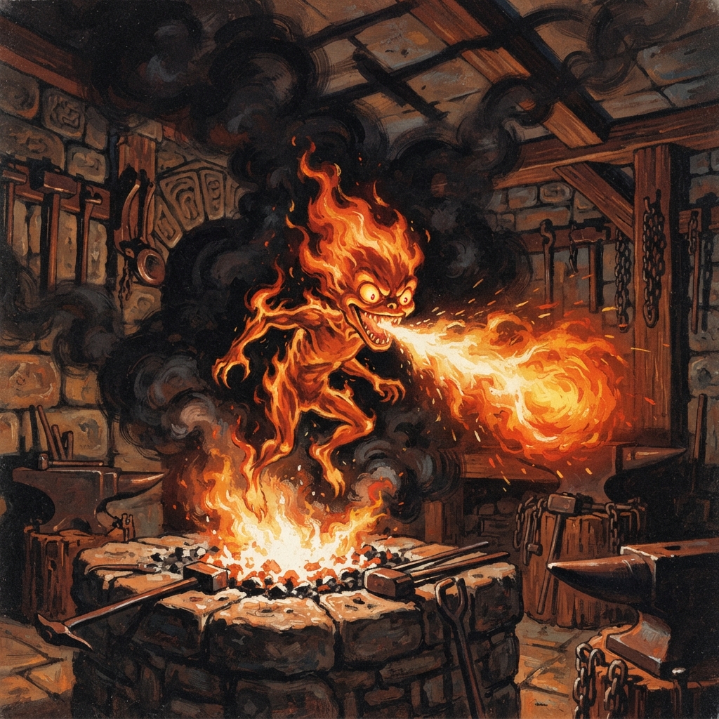Fire Scamp, original Pathfinder 2e monster artwork by ZapGM