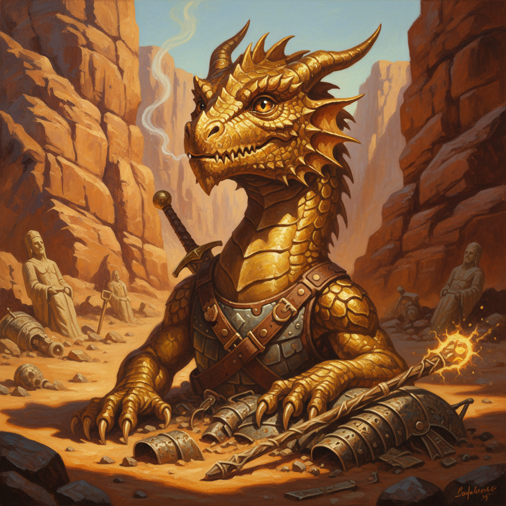 Young Brass Dragon, original Pathfinder 2e monster artwork by ZapGM
