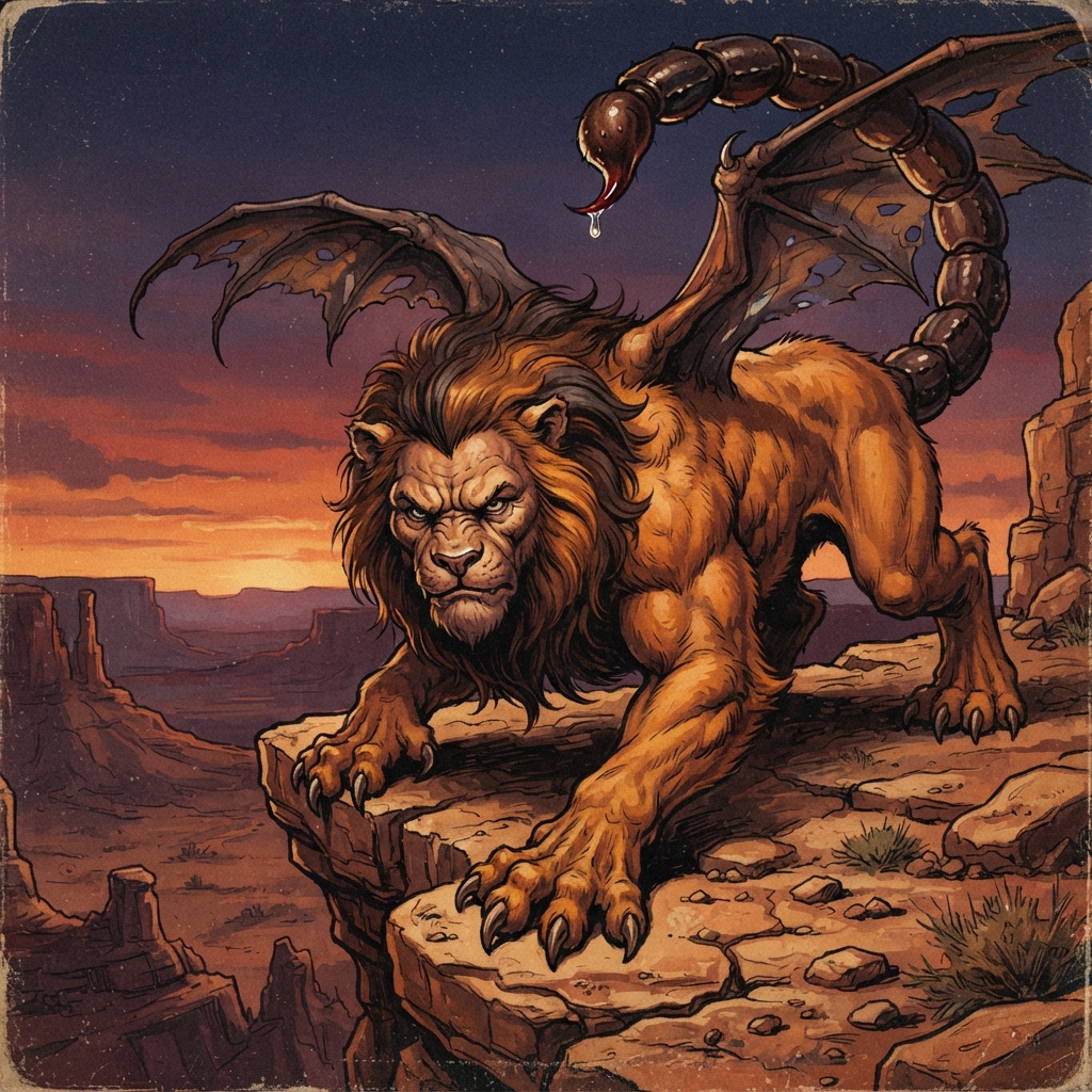 Manticore (Scorpion Tail), original Pathfinder 2e monster artwork by ZapGM