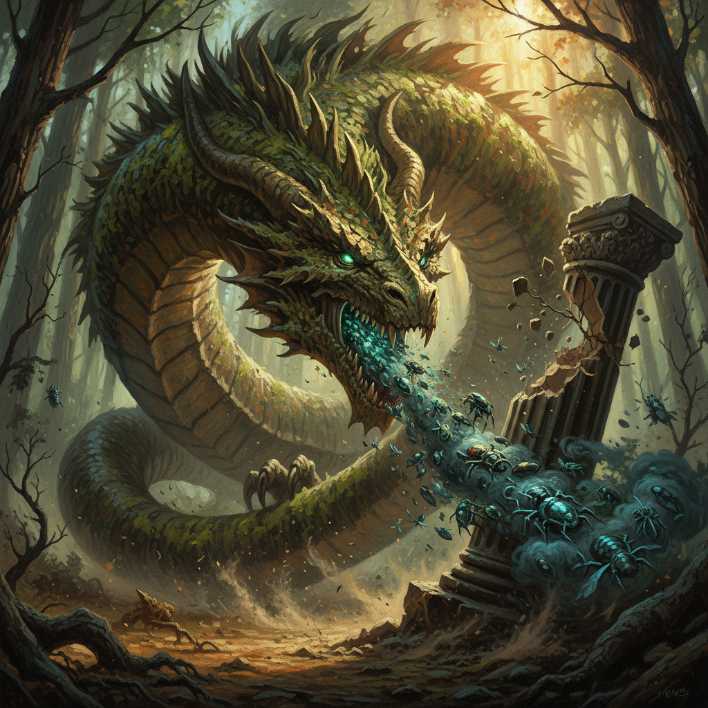 Adult Forest Dragon, original Pathfinder 2e monster artwork by ZapGM