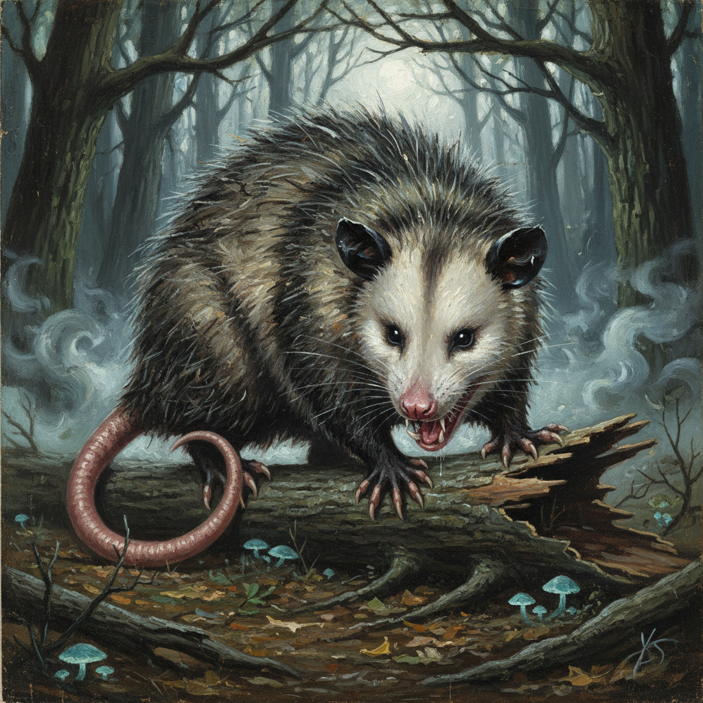 Giant Opossum, original Pathfinder 2e monster artwork by ZapGM