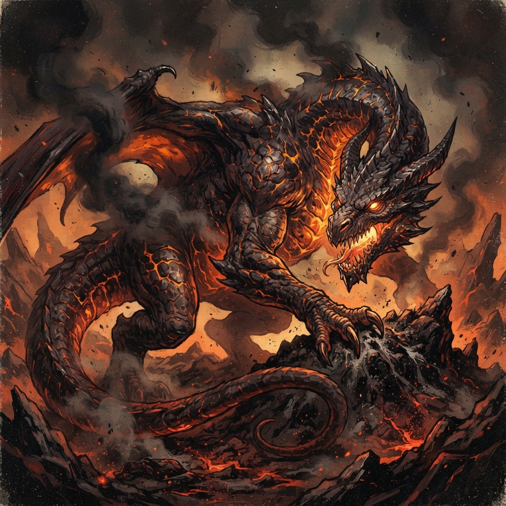 Cinder Dragon (Young, Spellcaster), original Pathfinder 2e monster artwork by ZapGM