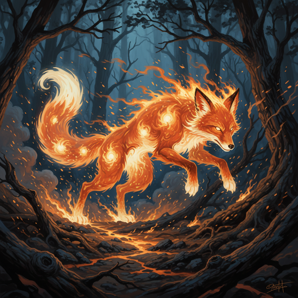 Ember Fox, original Pathfinder 2e monster artwork by ZapGM