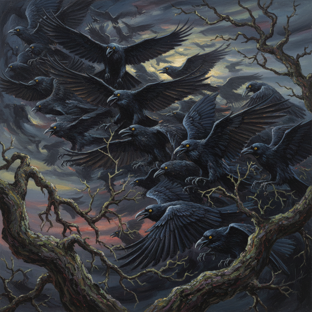 Swarm of Ravens, original D&D 5e monster artwork by ZapGM