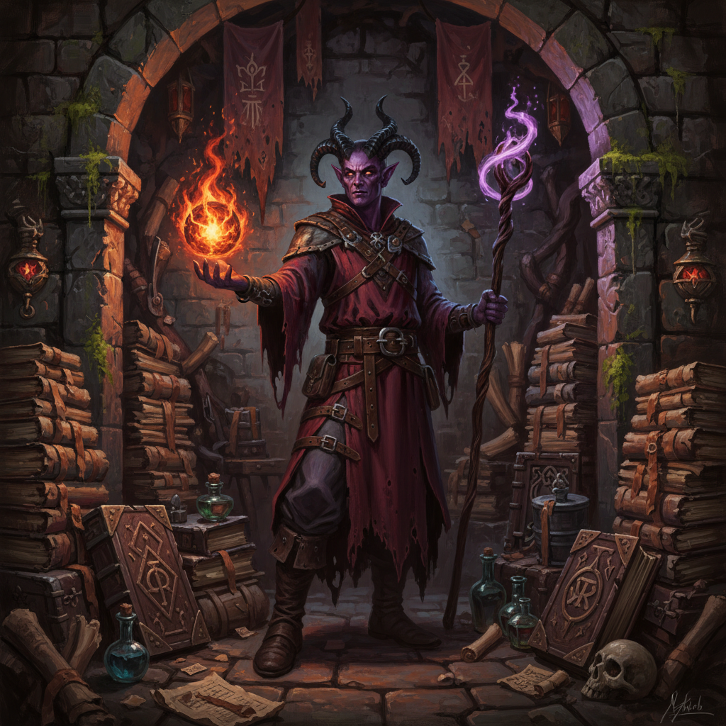 Tiefling Adept, original Pathfinder 2e monster artwork by ZapGM