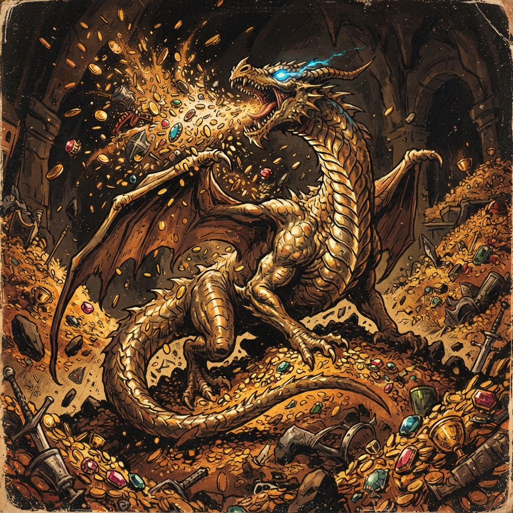 Fortune Dragon (Young), original Pathfinder 2e monster artwork by ZapGM