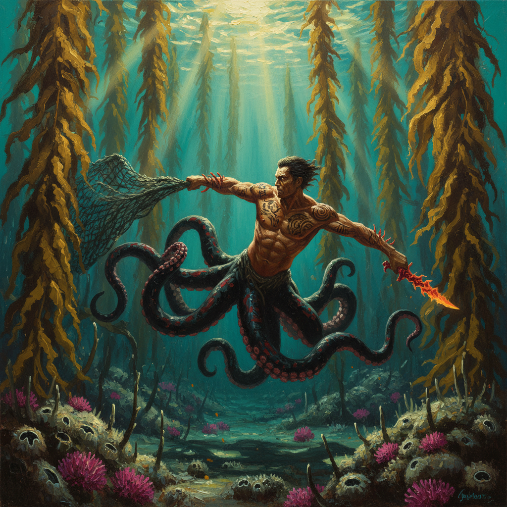 Cecaelia Trapper, original Pathfinder 2e monster artwork by ZapGM