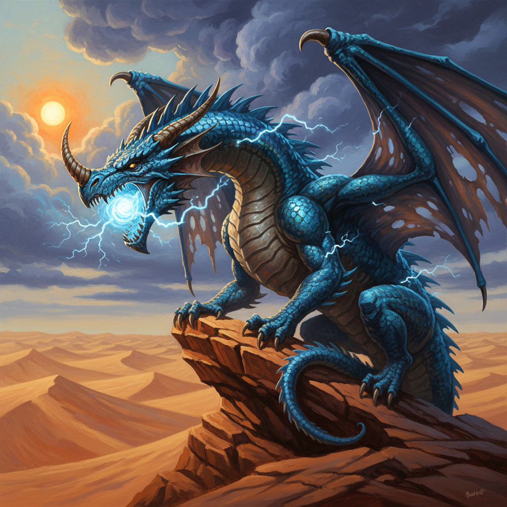 Ancient Blue Dragon, original Pathfinder 2e monster artwork by ZapGM