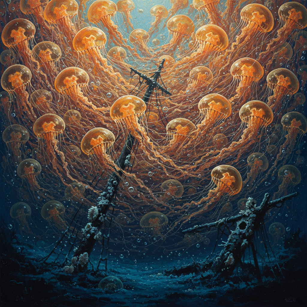 Fire Jellyfish Swarm, original Pathfinder 2e monster artwork by ZapGM