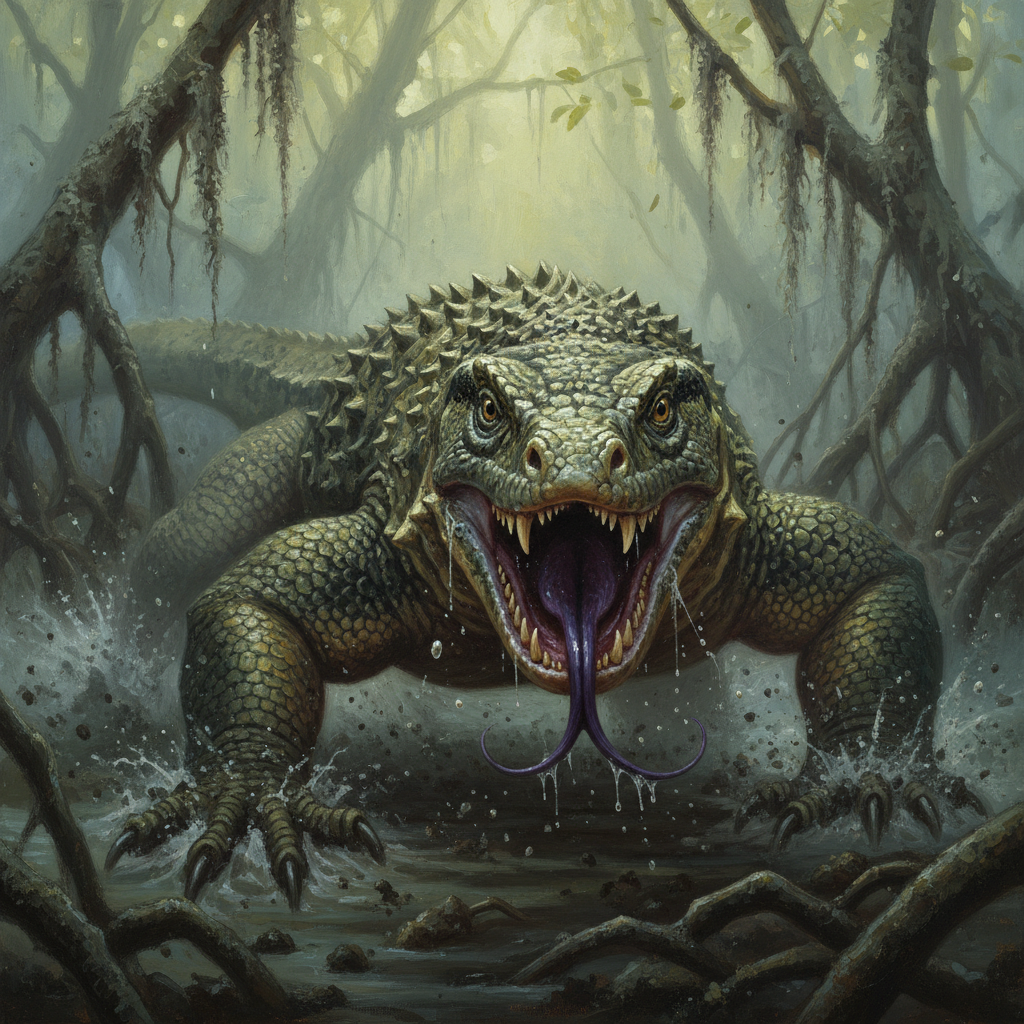 Giant Monitor Lizard, original Pathfinder 2e monster artwork by ZapGM