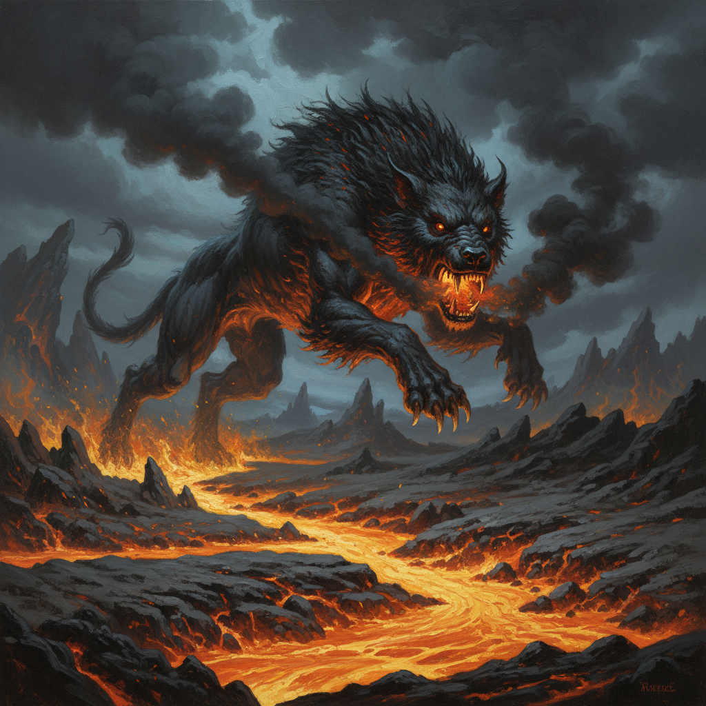 Hell Hound, original D&D 5e monster artwork by ZapGM