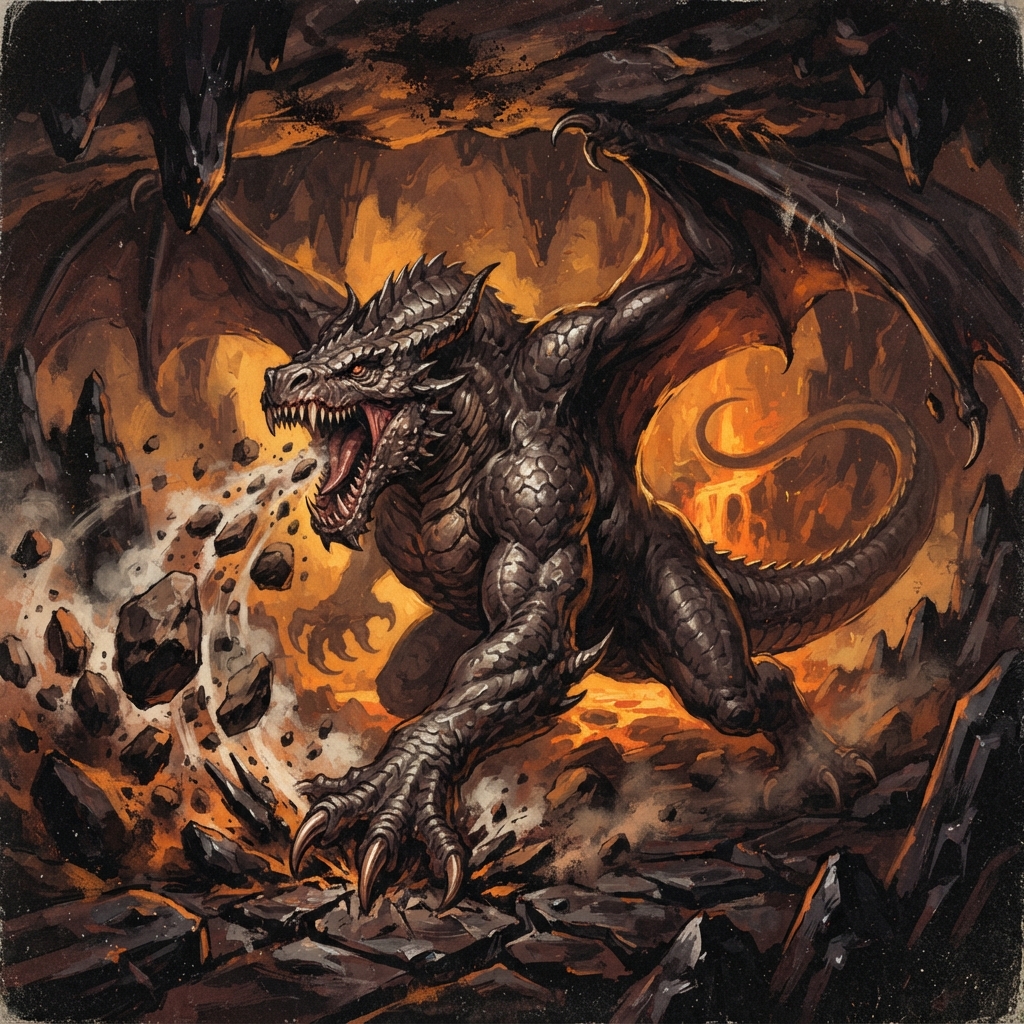 Adamantine Dragon (Young), original Pathfinder 2e monster artwork by ZapGM