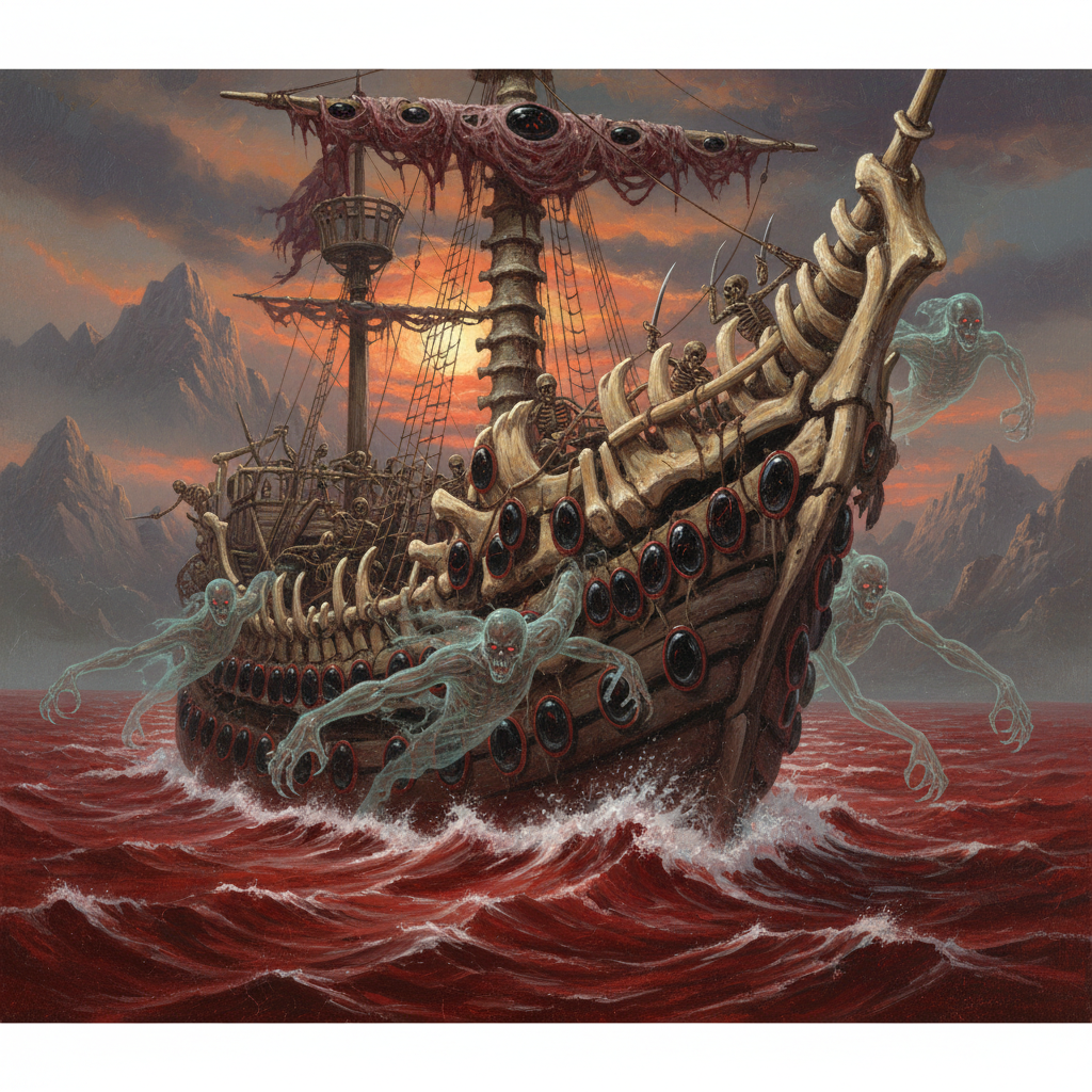 Bone Ship, original Pathfinder 2e monster artwork by ZapGM