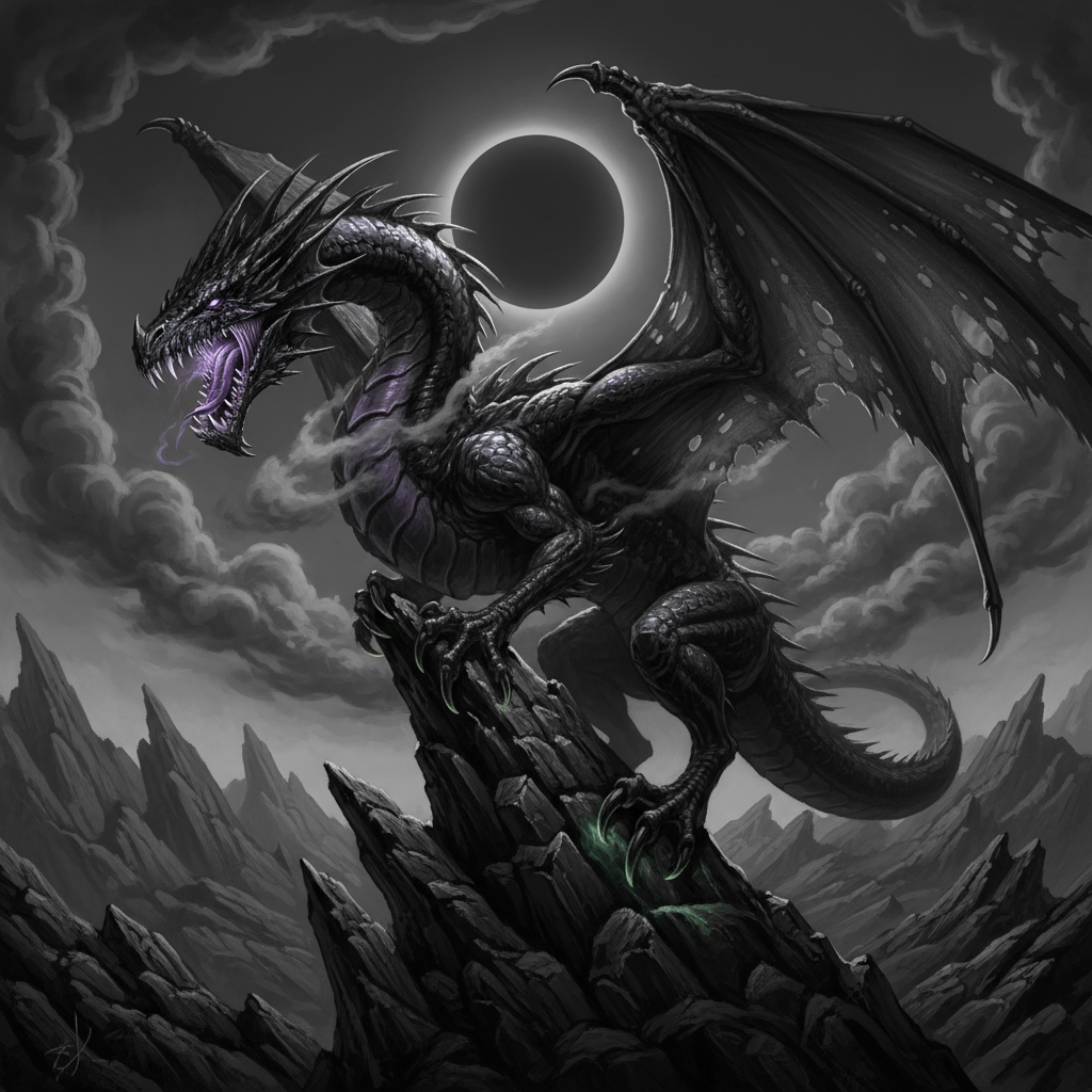 Adult Umbral Dragon, original Pathfinder 2e monster artwork by ZapGM