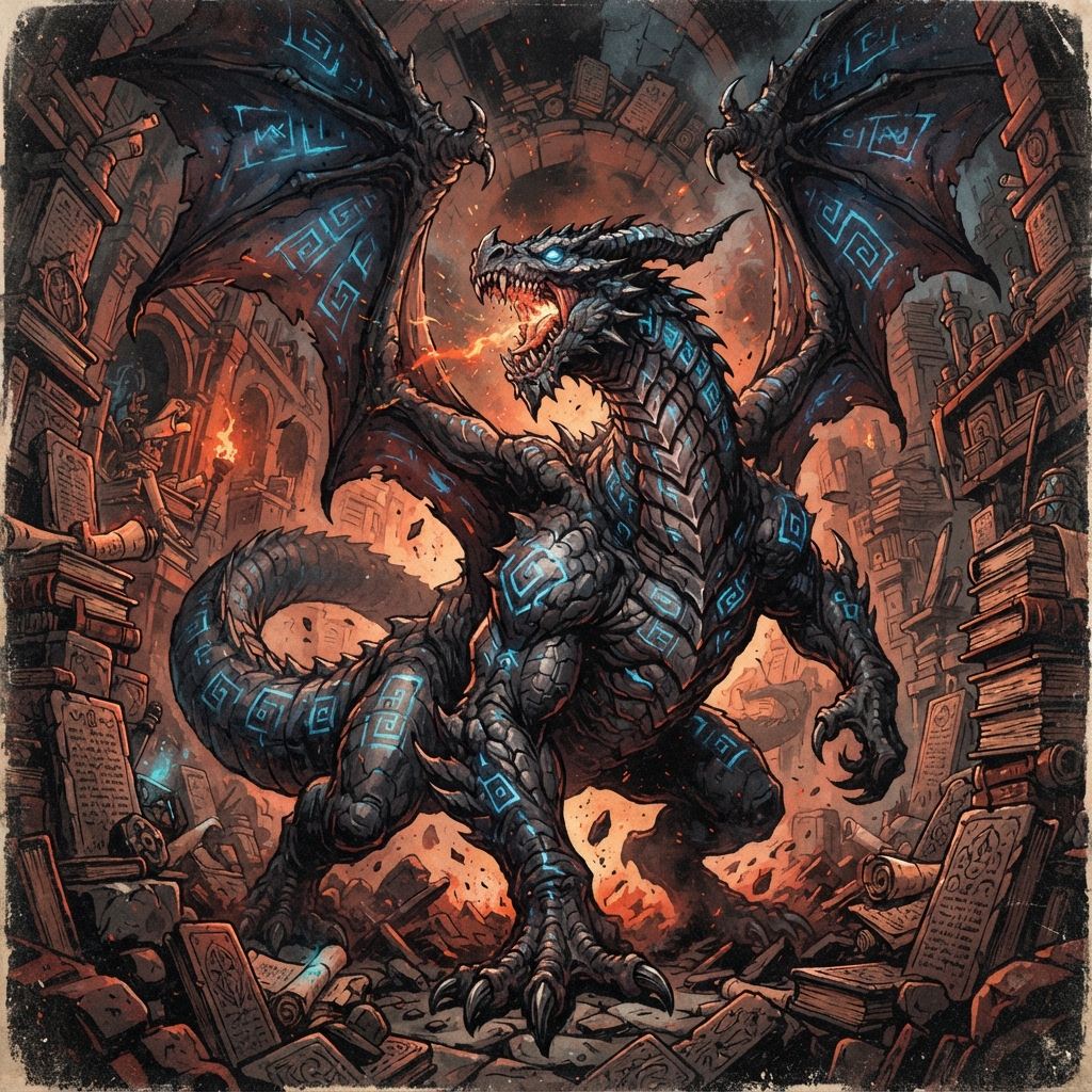 Rune Dragon (Ancient), original Pathfinder 2e monster artwork by ZapGM