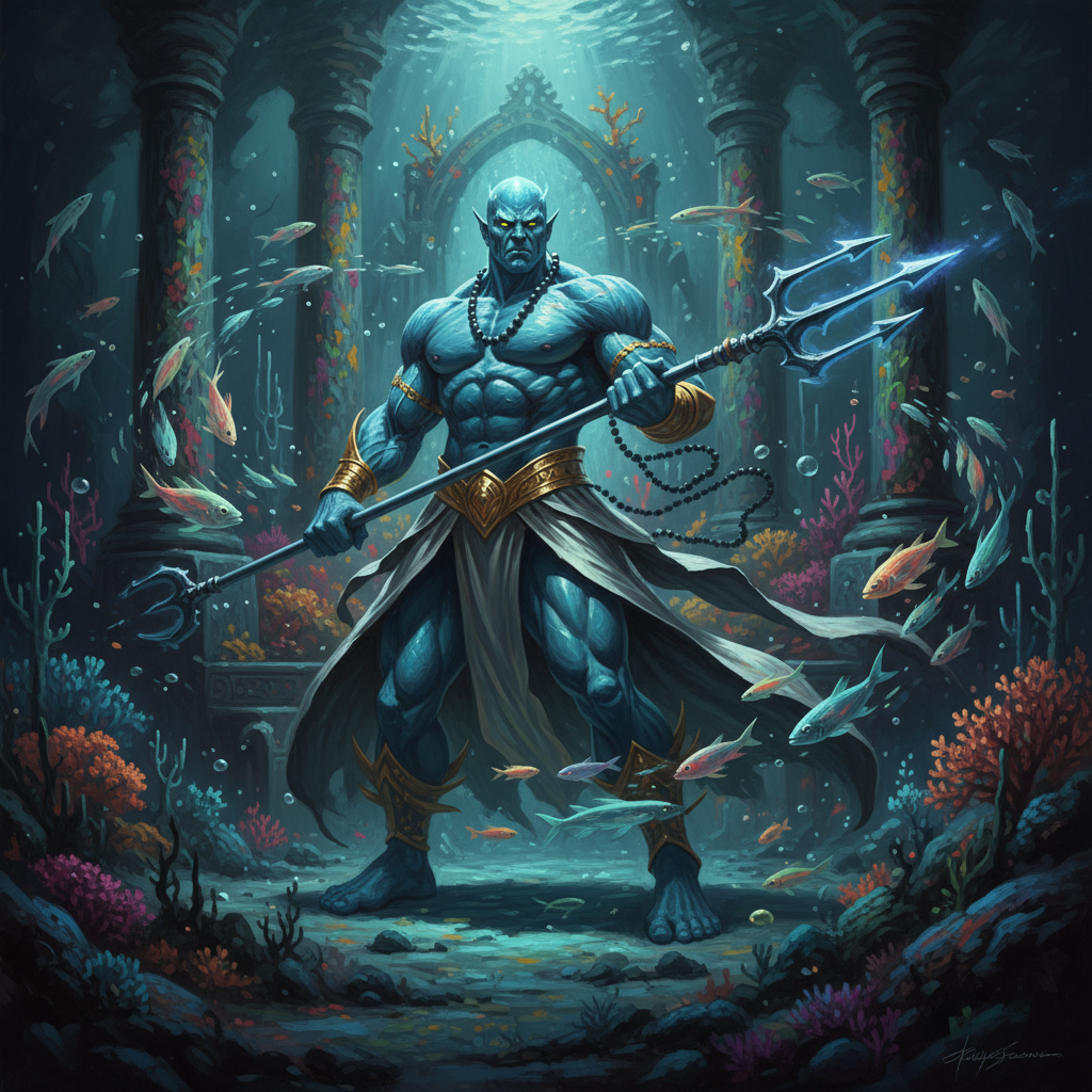 Marid, original Pathfinder 2e monster artwork by ZapGM