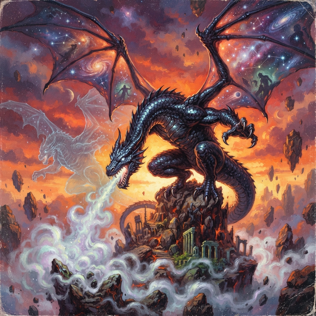 Omen Dragon (Ancient), original Pathfinder 2e monster artwork by ZapGM