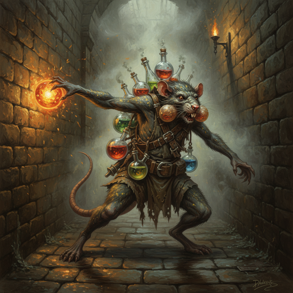 Ratfolk Grenadier, original Pathfinder 2e monster artwork by ZapGM