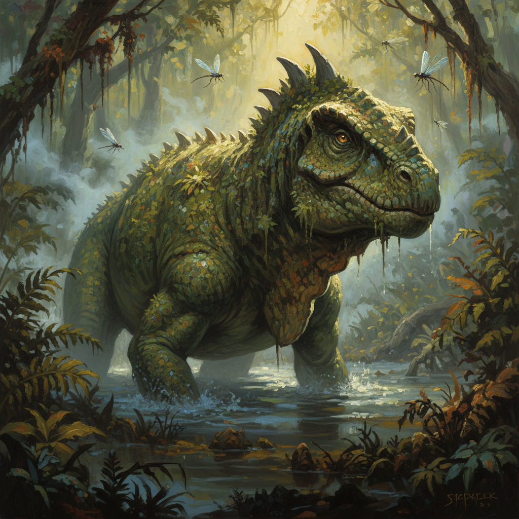 Iguanodon, original Pathfinder 2e monster artwork by ZapGM