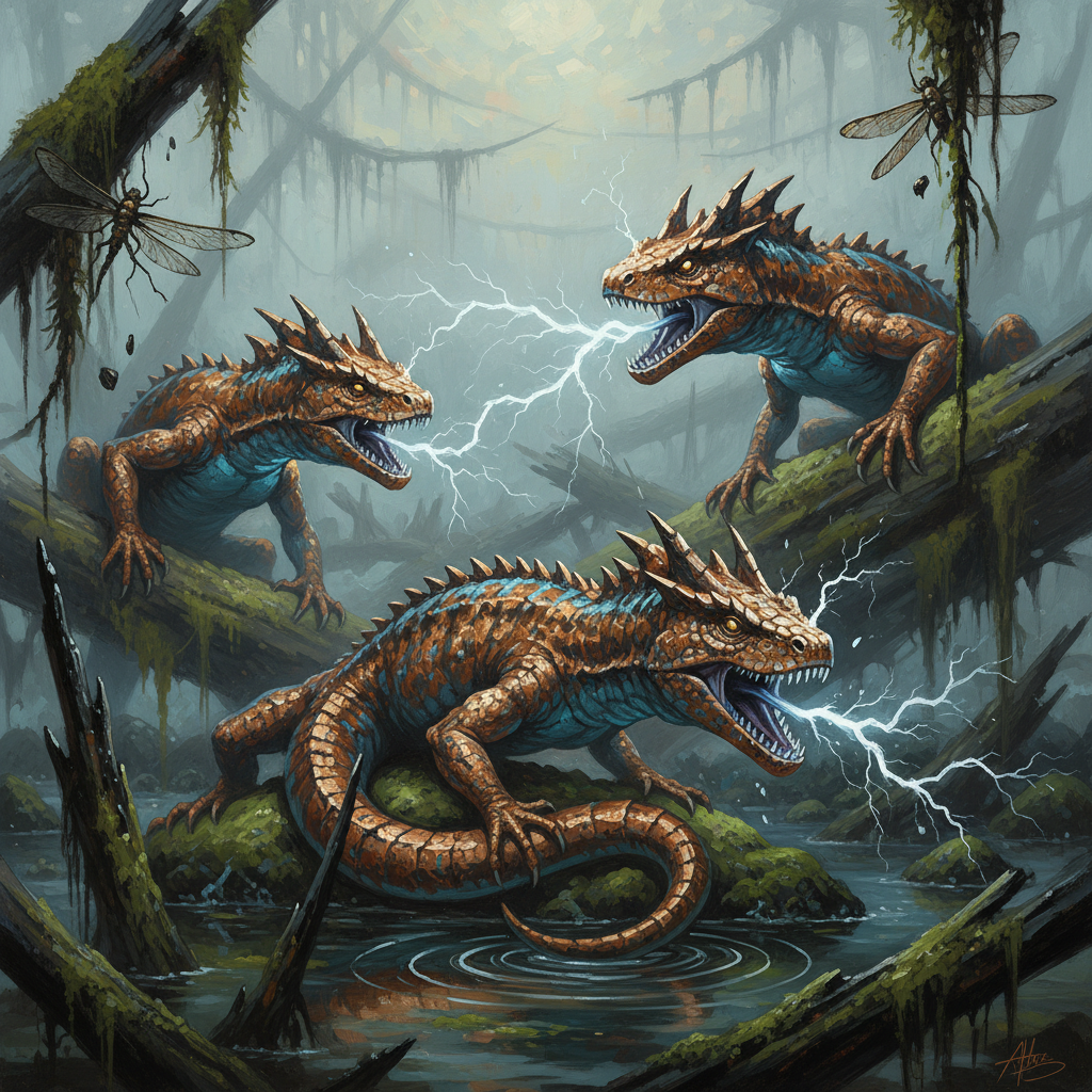 Shocker Lizard, original Pathfinder 2e monster artwork by ZapGM