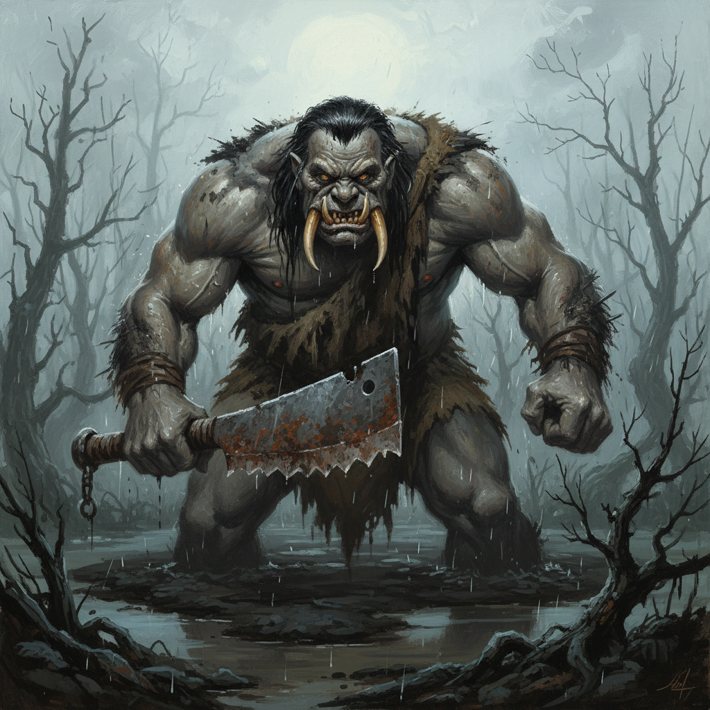 Ogre Warrior, original Pathfinder 2e monster artwork by ZapGM