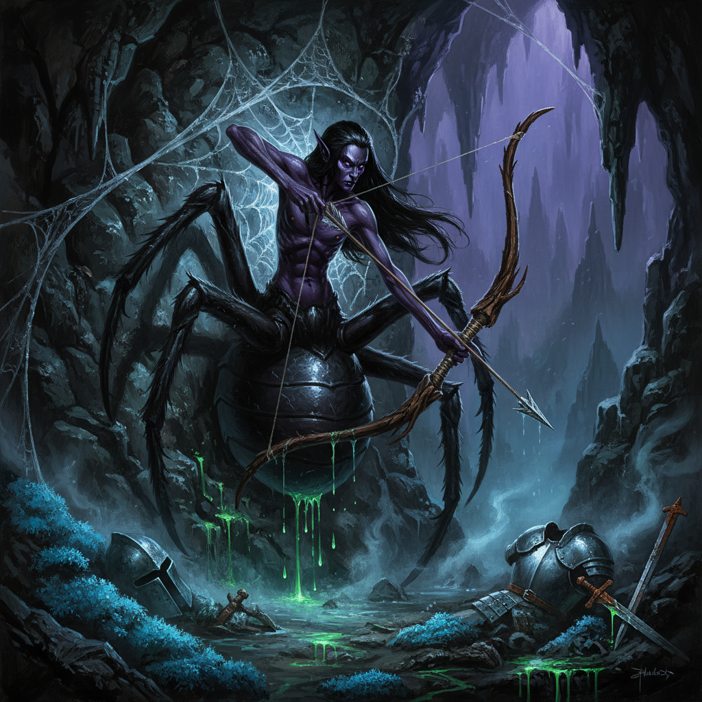Drider, original Pathfinder 2e monster artwork by ZapGM