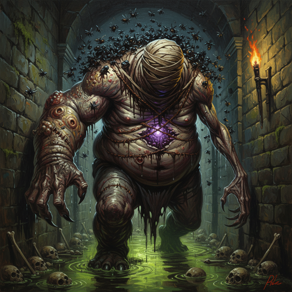 Carrion Golem, original Pathfinder 2e monster artwork by ZapGM