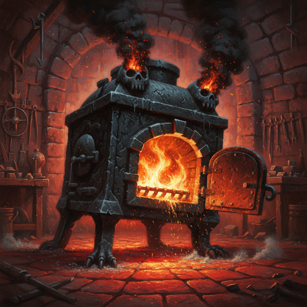 Animated Furnace, original Pathfinder 2e monster artwork by ZapGM