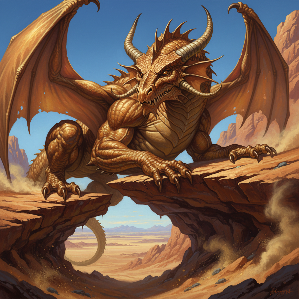 Adult Brass Dragon, original D&D 5e monster artwork by ZapGM