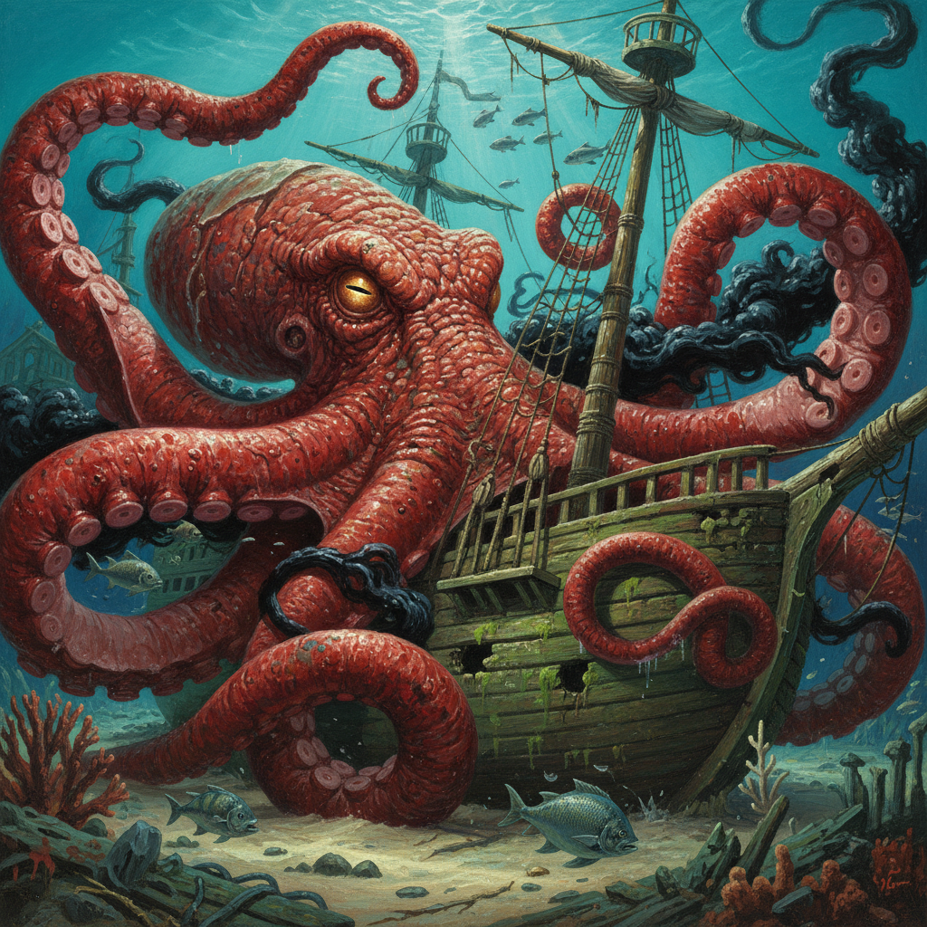 Giant Octopus, original Pathfinder 2e monster artwork by ZapGM