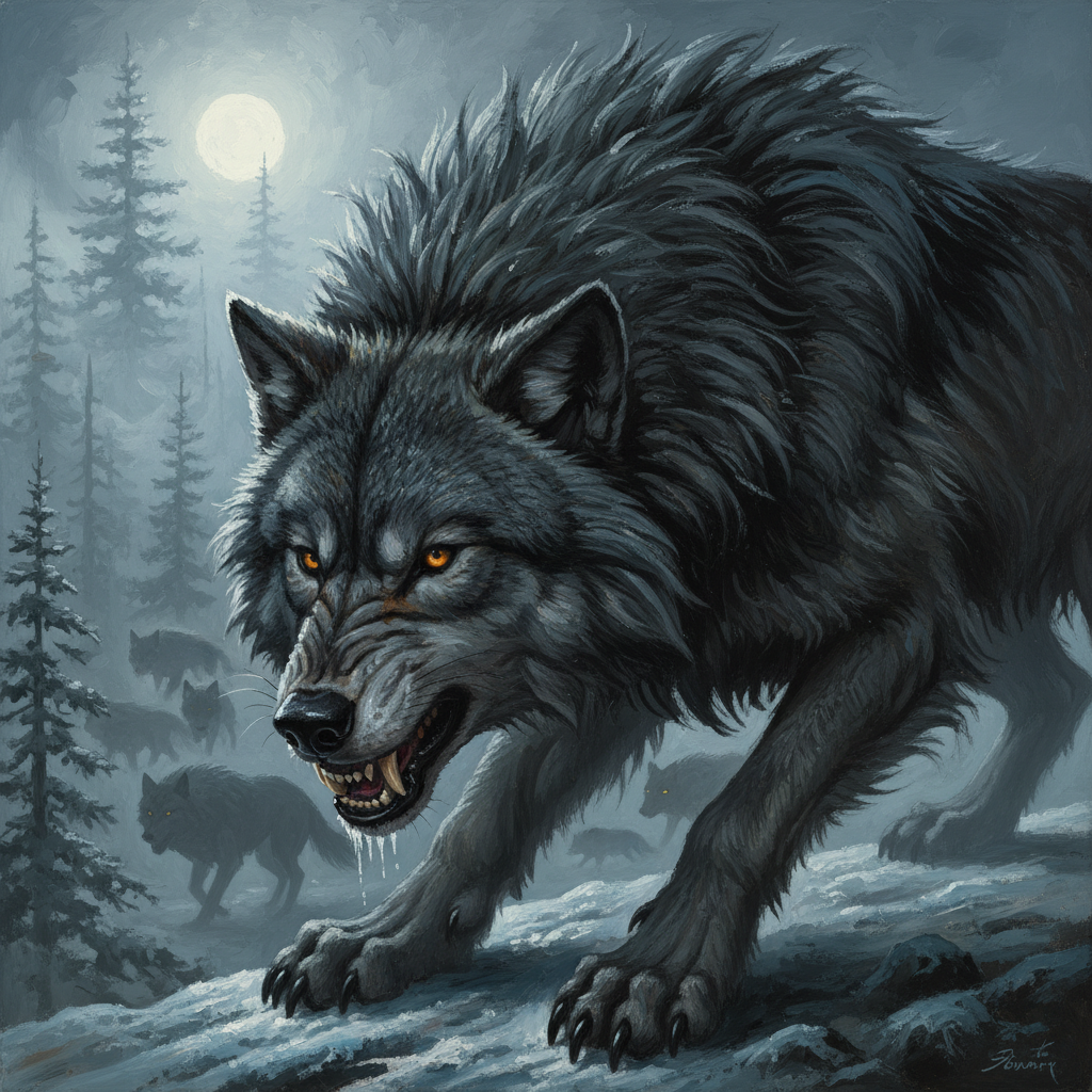 Warg, original Pathfinder 2e monster artwork by ZapGM