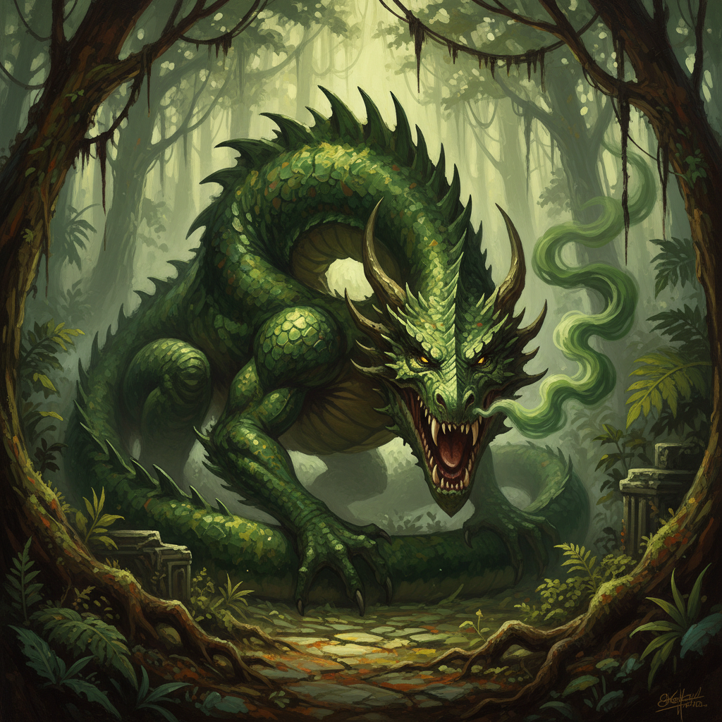Ancient Green Dragon, original Pathfinder 2e monster artwork by ZapGM