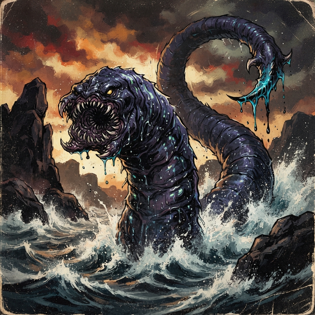 Benthic Worm, original Pathfinder 2e monster artwork by ZapGM