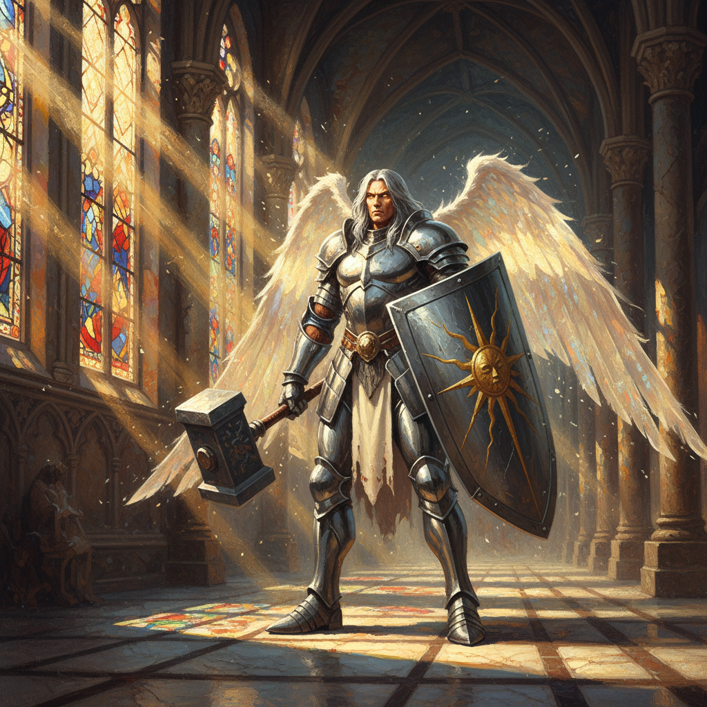 Aasimar Redeemer, original Pathfinder 2e monster artwork by ZapGM