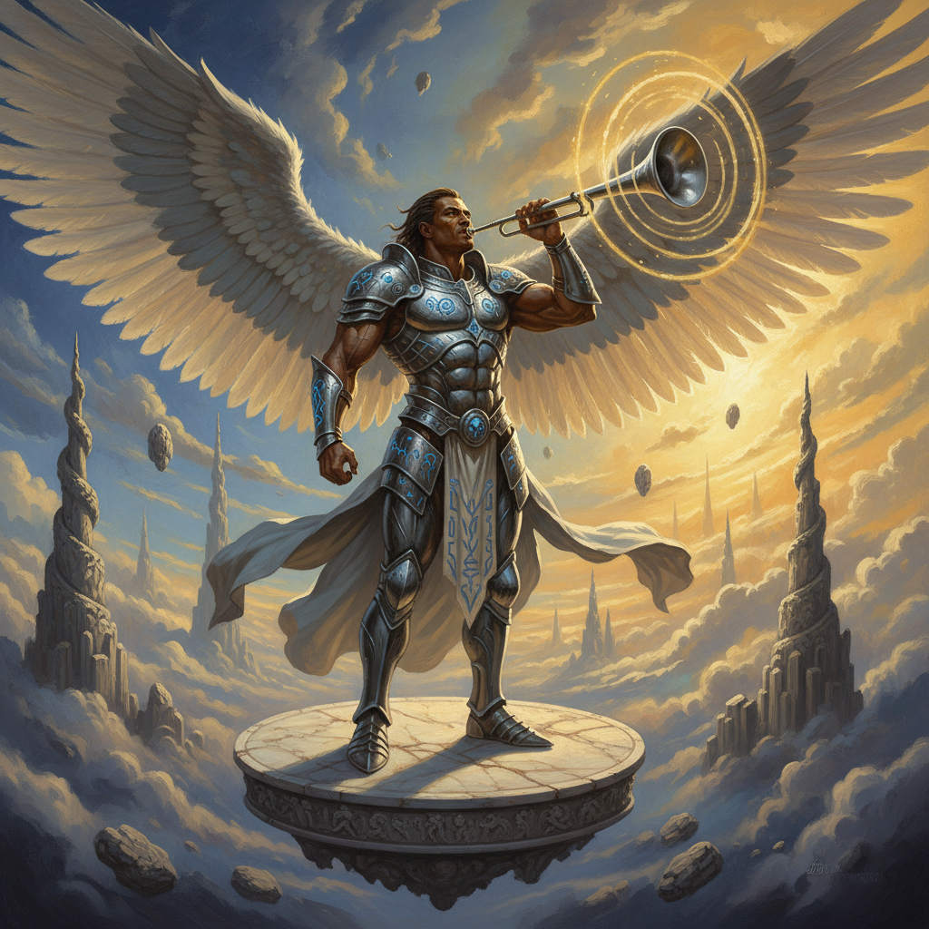 Trumpet Archon, original Pathfinder 2e monster artwork by ZapGM