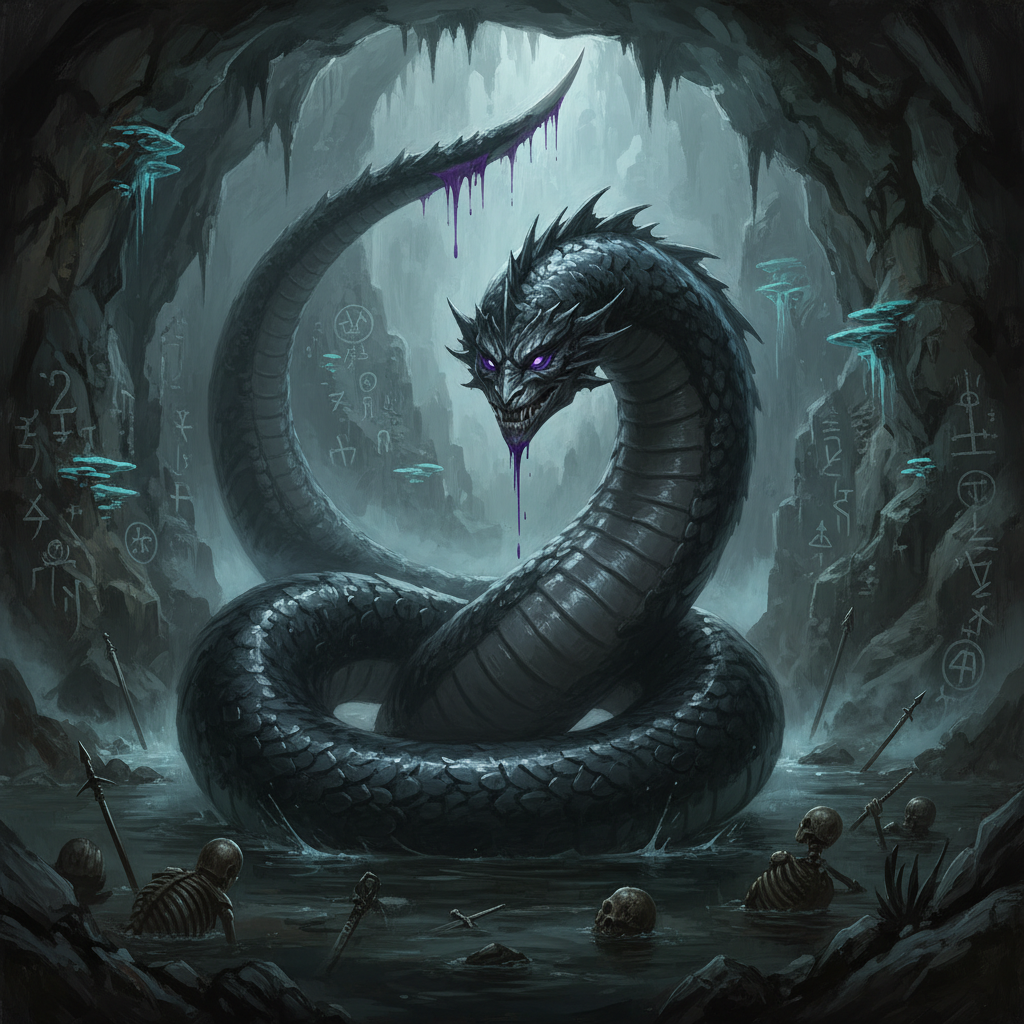 Dark Naga, original Pathfinder 2e monster artwork by ZapGM