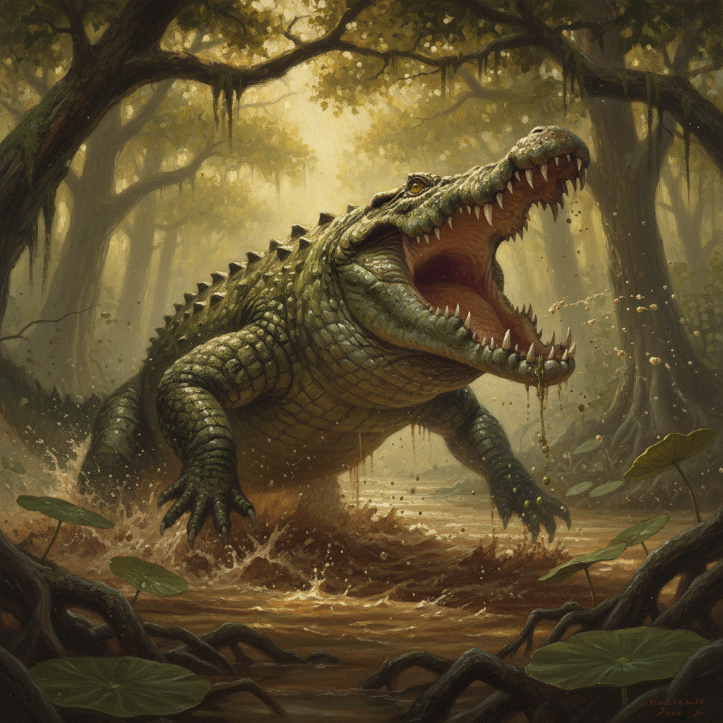 Crocodile, original Pathfinder 2e monster artwork by ZapGM