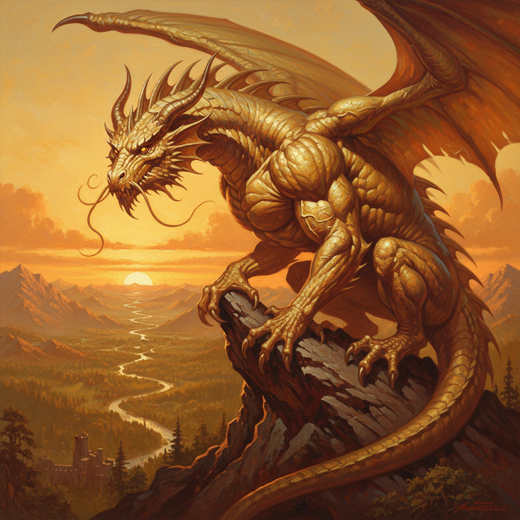 Adult Gold Dragon, original D&D 5e monster artwork by ZapGM