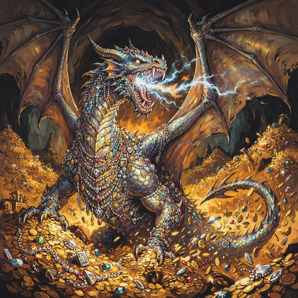 Fortune Dragon (Ancient), original Pathfinder 2e monster artwork by ZapGM