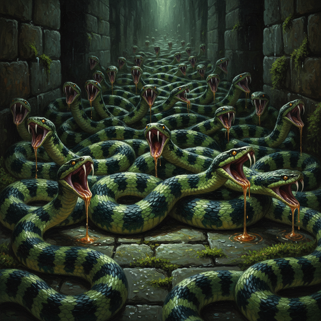 Swarm of Poisonous Snakes, original D&D 5e monster artwork by ZapGM