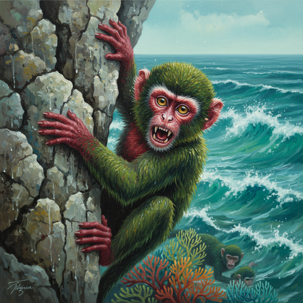 Coral Capuchin, original Pathfinder 2e monster artwork by ZapGM