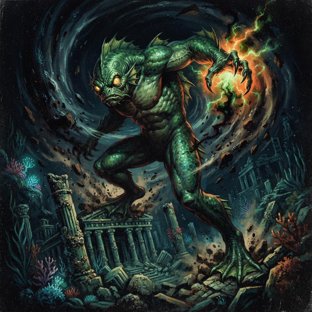 Deep One Elder, original Pathfinder 2e monster artwork by ZapGM