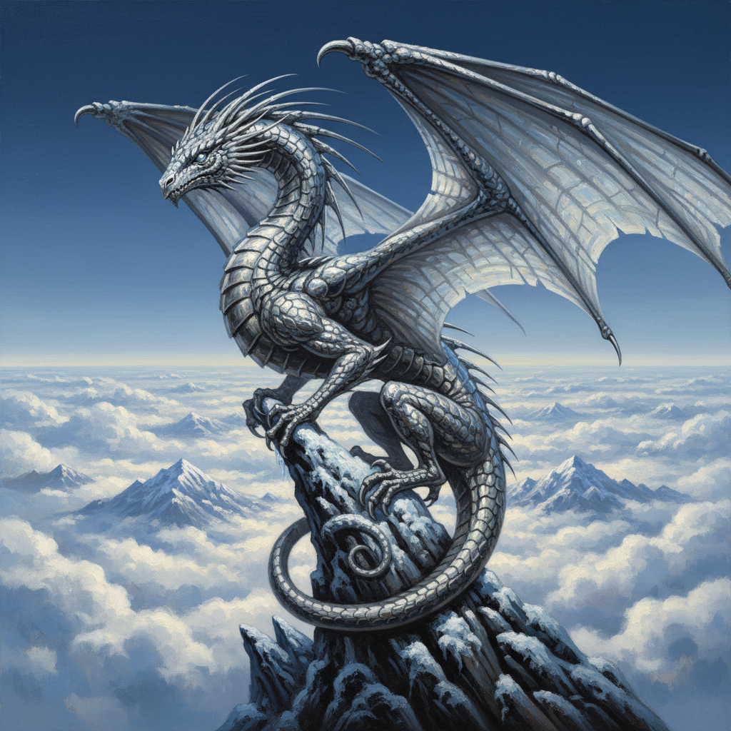 Young Silver Dragon, original D&D 5e monster artwork by ZapGM