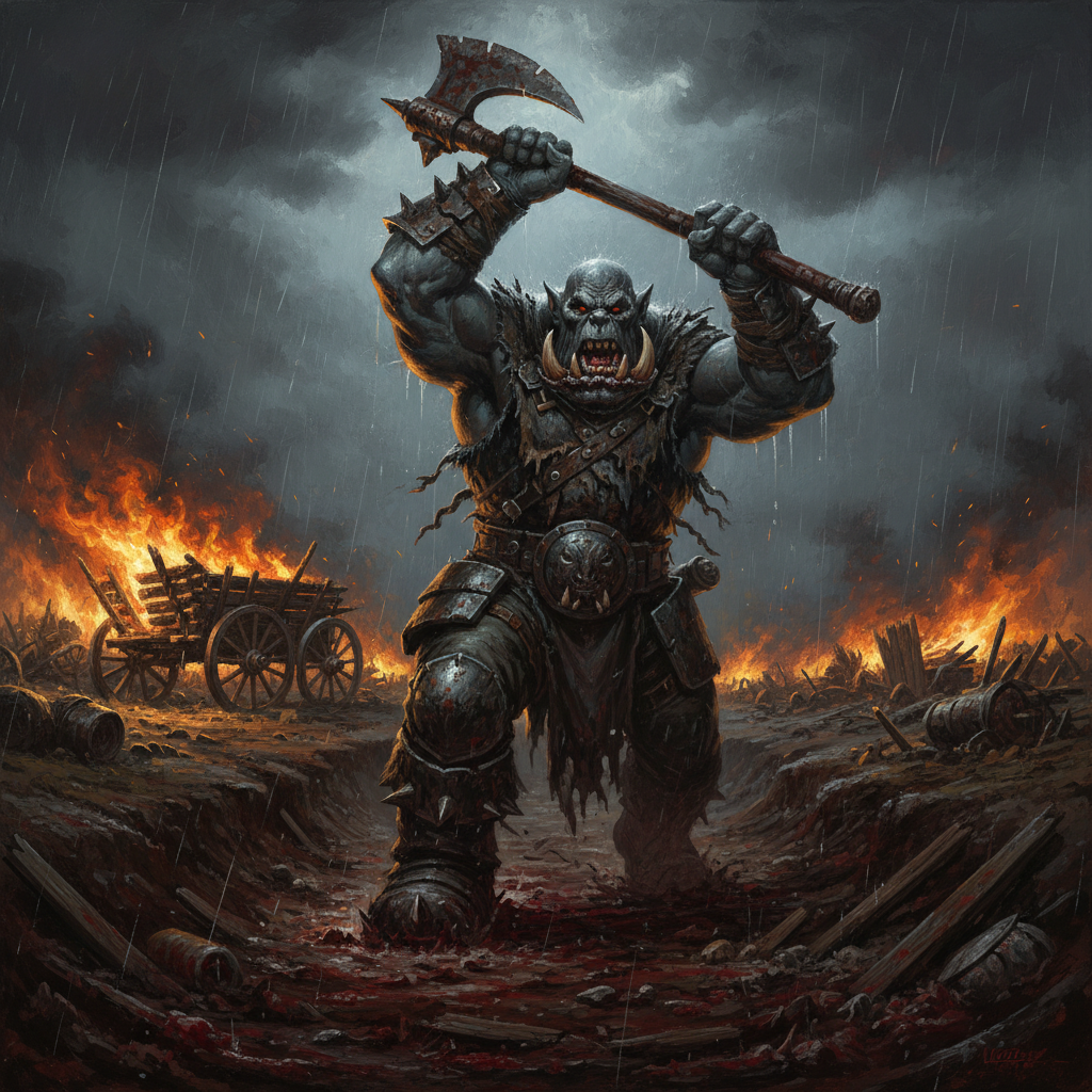 Orc Warrior, original Pathfinder 2e monster artwork by ZapGM