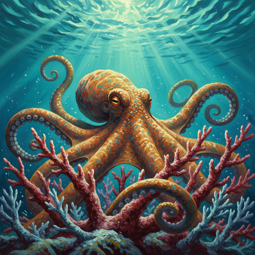 Reef Octopus, original Pathfinder 2e monster artwork by ZapGM