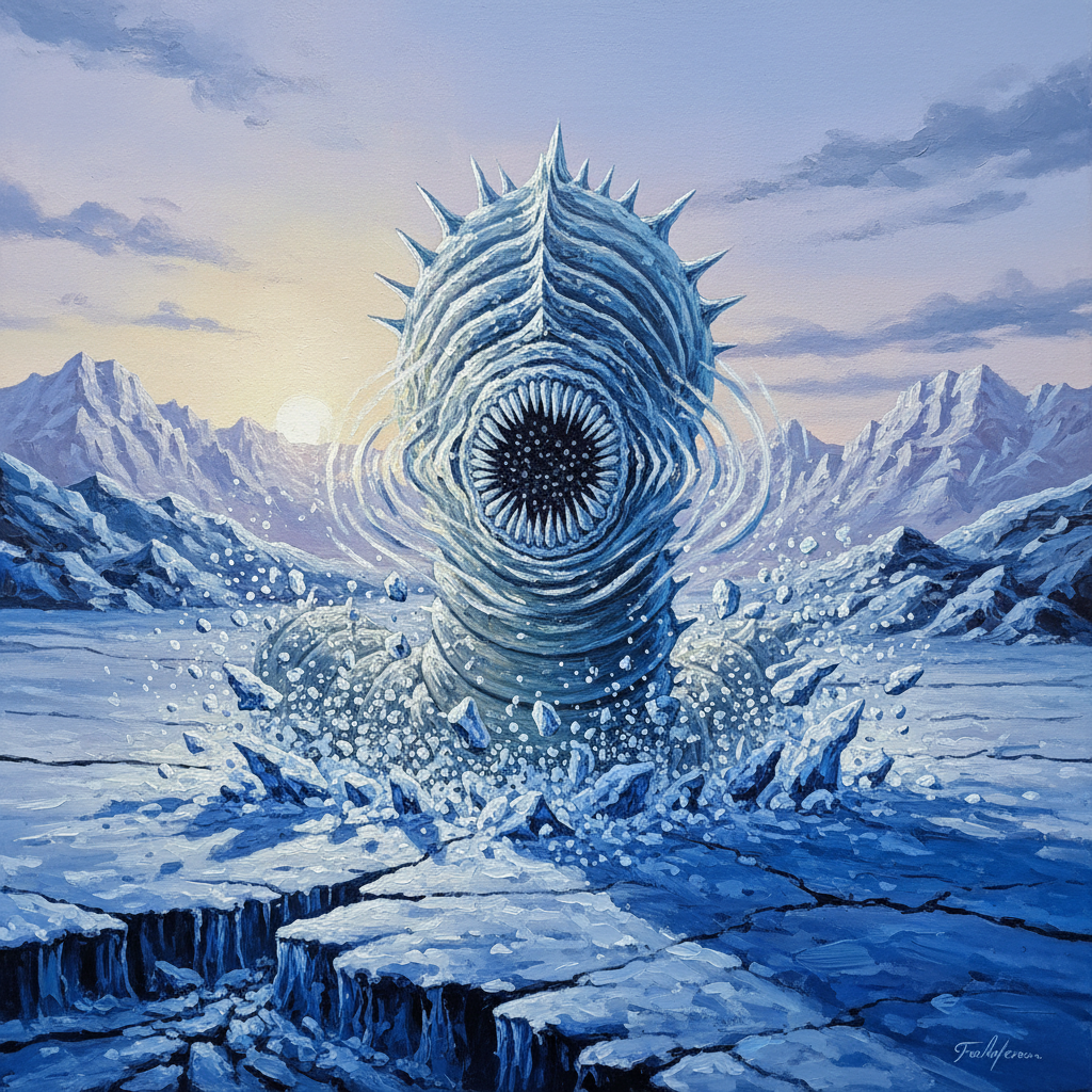 Frost Worm, original Pathfinder 2e monster artwork by ZapGM